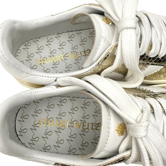 Stuart Weitzman Daryl Metallic Snake Embossed Leather Sneaker Gold Size 7.5B - Picture 6 of 14